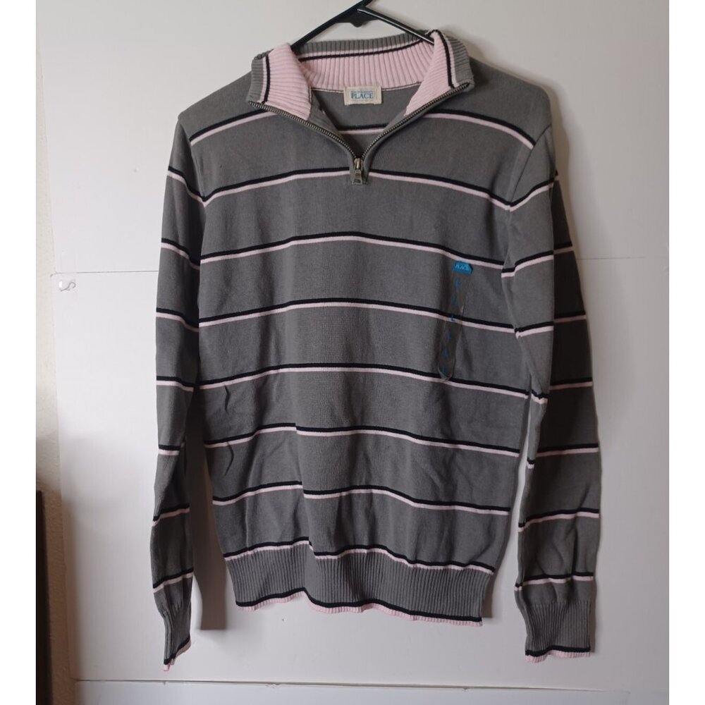 The Children Place Sweater for Teen's Large  Color Gray/W Black & Pink Stripes